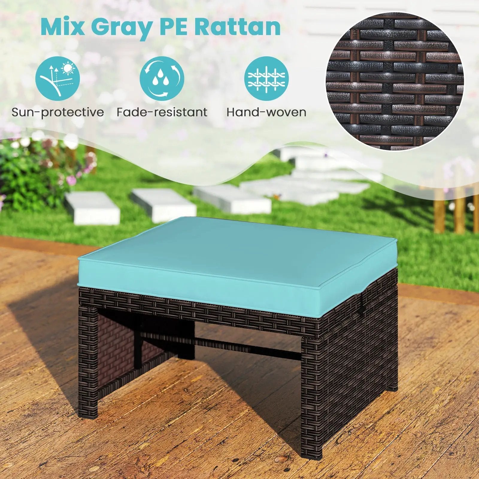 Multipurpose Outdoor 2 Pieces Patio PE Rattan Ottomans Footstool by DirectDeals