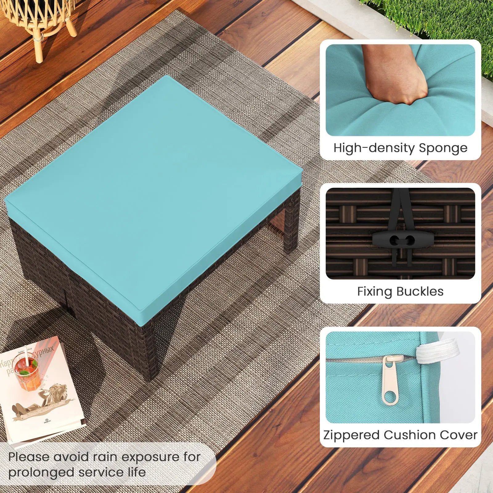 Multipurpose Outdoor 2 Pieces Patio PE Rattan Ottomans Footstool by DirectDeals