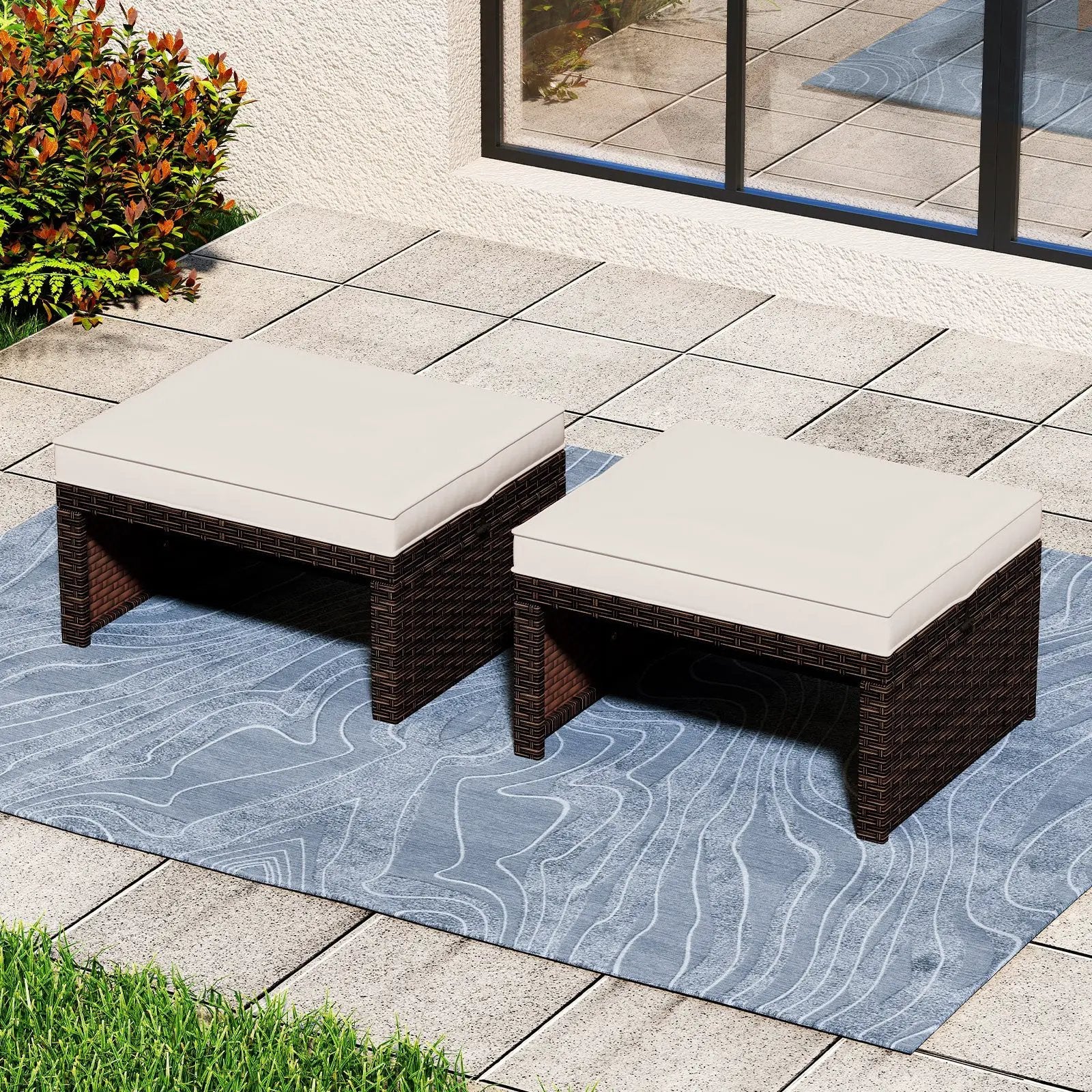 Multipurpose Outdoor 2 Pieces Patio PE Rattan Ottomans Footstool by DirectDeals