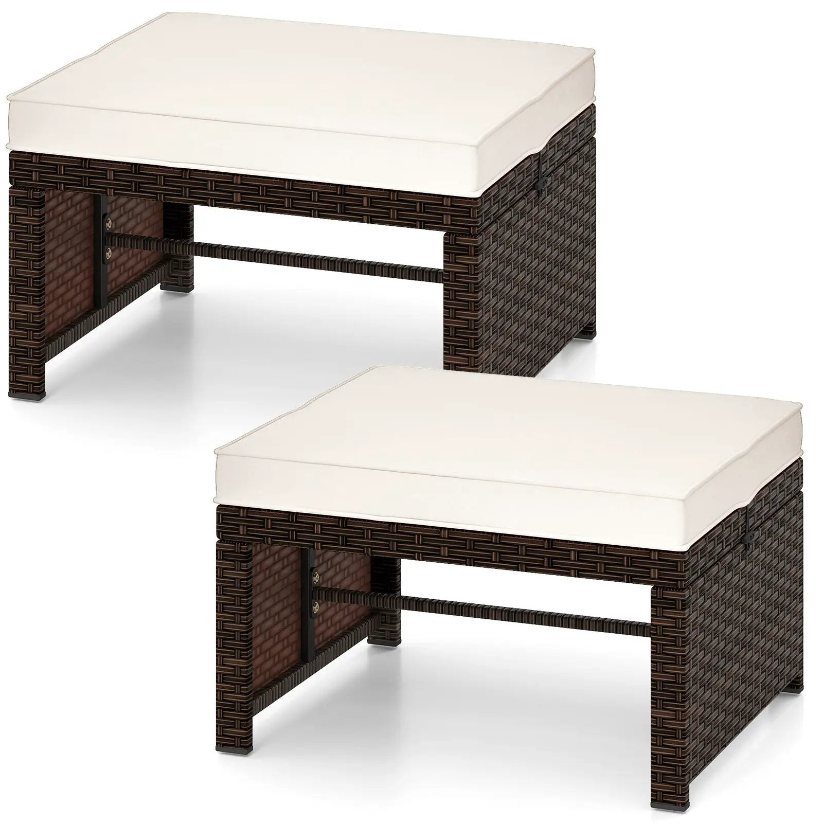 Multipurpose Outdoor 2 Pieces Patio PE Rattan Ottomans Footstool by DirectDeals
