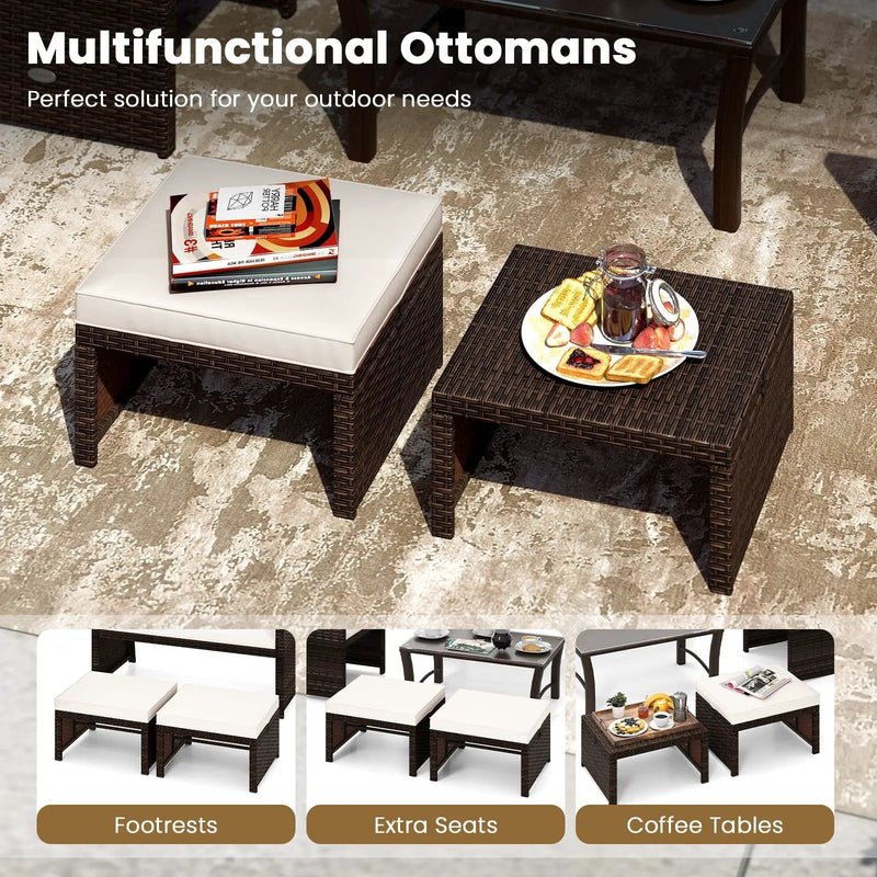 Multipurpose Outdoor 2 Pieces Patio PE Rattan Ottomans Footstool by DirectDeals