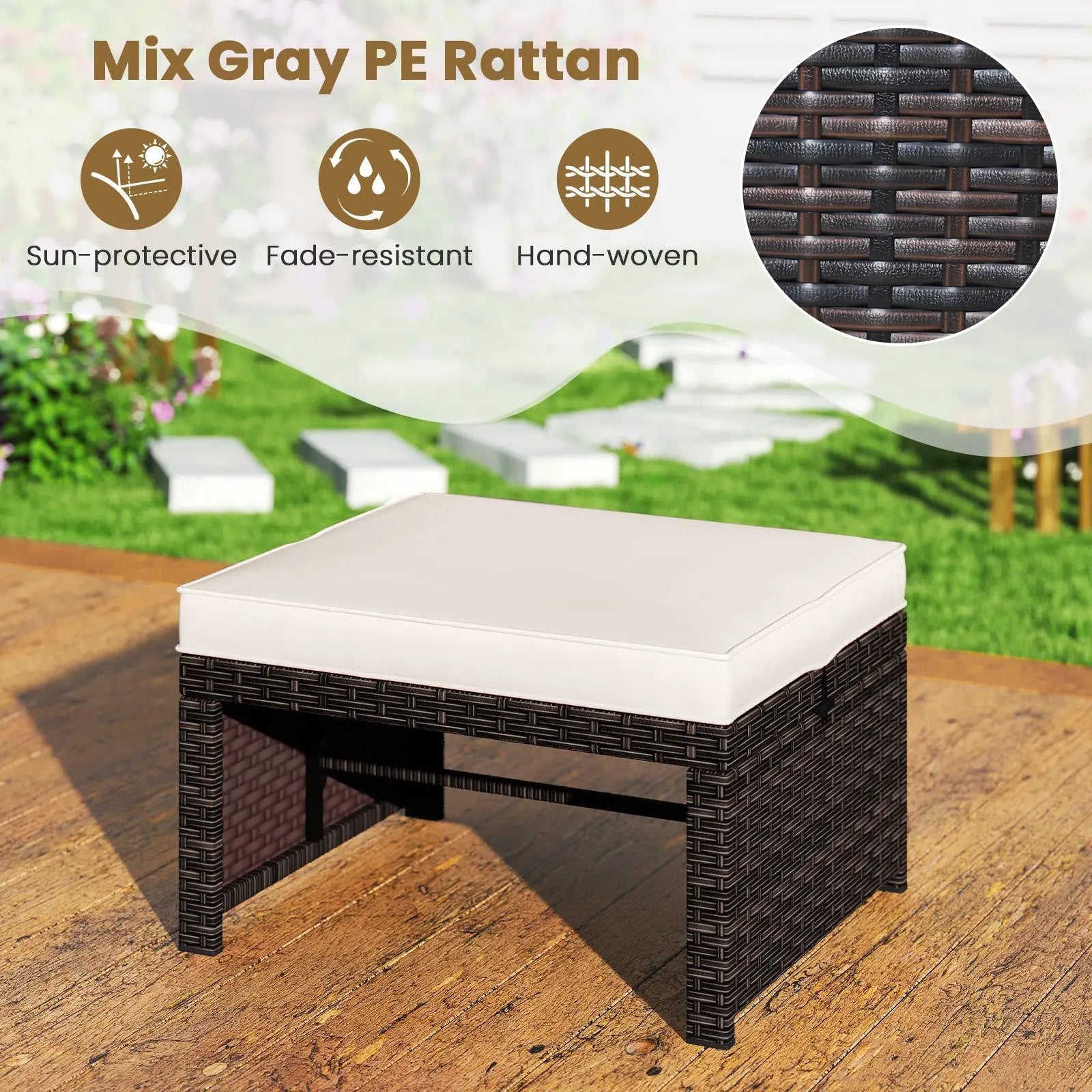 Multipurpose Outdoor 2 Pieces Patio PE Rattan Ottomans Footstool by DirectDeals