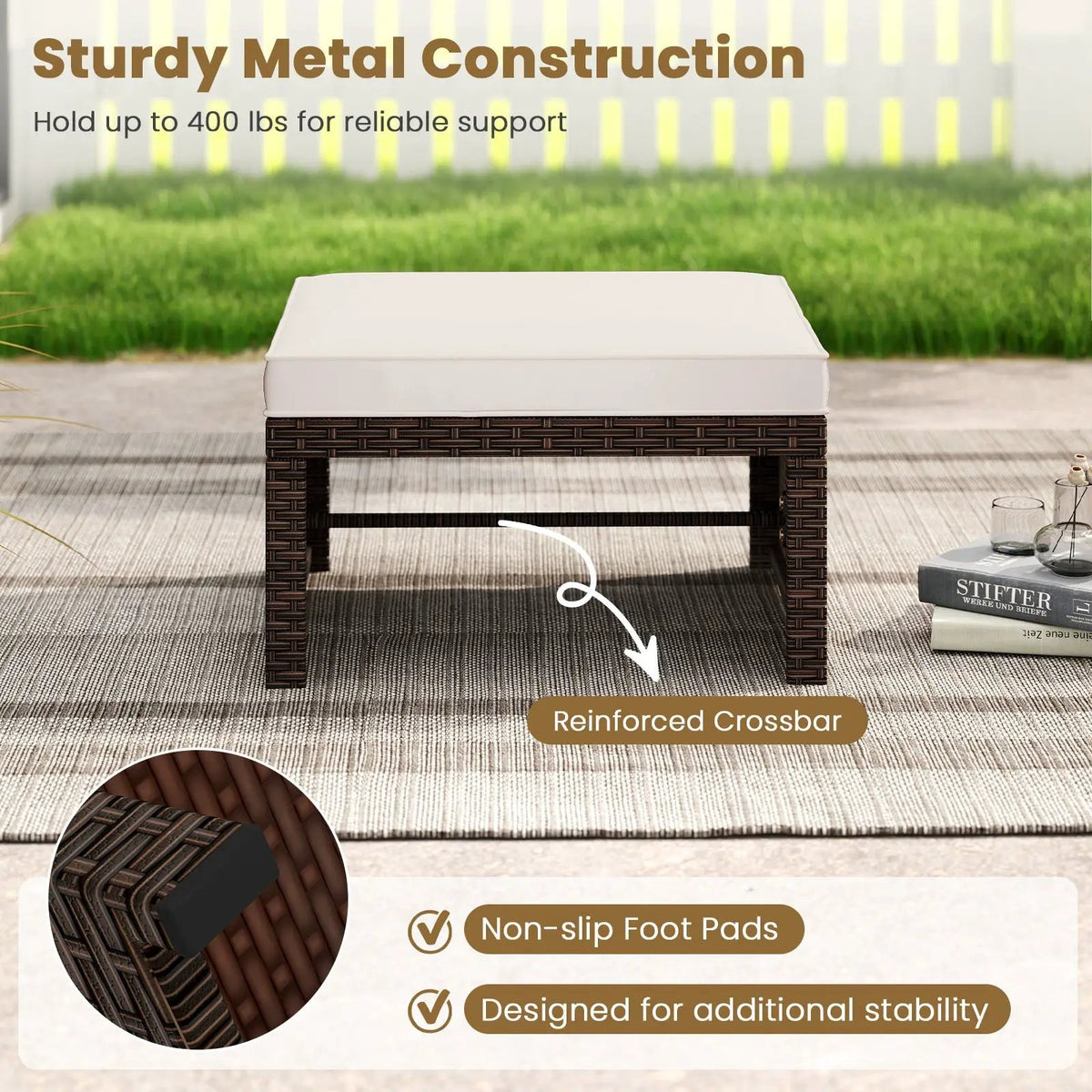 Multipurpose Outdoor 2 Pieces Patio PE Rattan Ottomans Footstool by DirectDeals