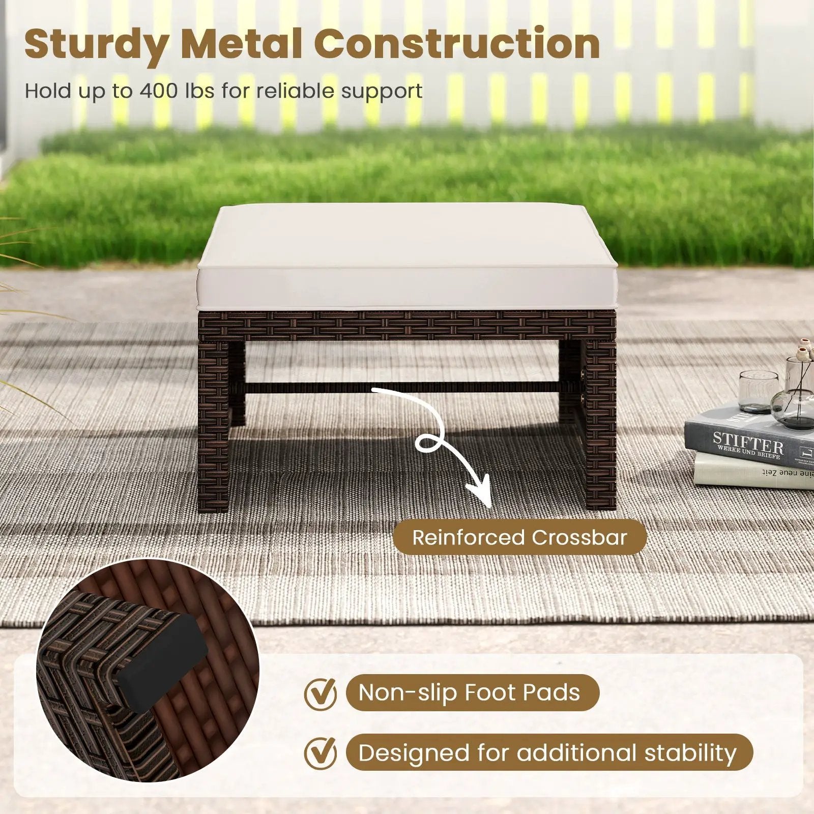 Multipurpose Outdoor 2 Pieces Patio PE Rattan Ottomans Footstool by DirectDeals