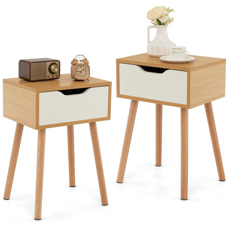 Set of 1/2 Modern Nightstand with Storage Drawer for Bedroom Living Room by DirectDeals