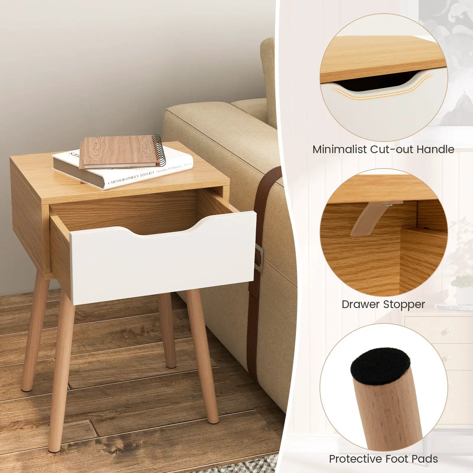 Set of 1/2 Modern Nightstand with Storage Drawer for Bedroom Living Room by DirectDeals