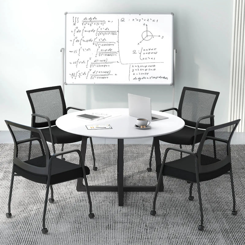 2 Pieces Office Guest Chairs on Wheels with Metal Frame and Armrests-Black by DirectDeals