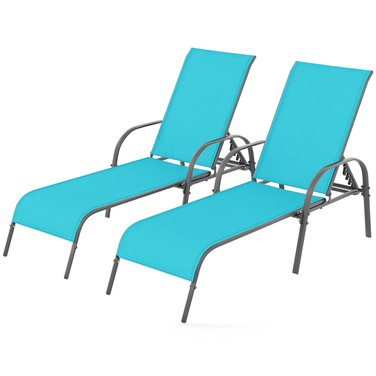 2 Pcs Outdoor Patio Lounge Chair Chaise Fabric with Adjustable Reclining Armrest-Brown by DirectDeals