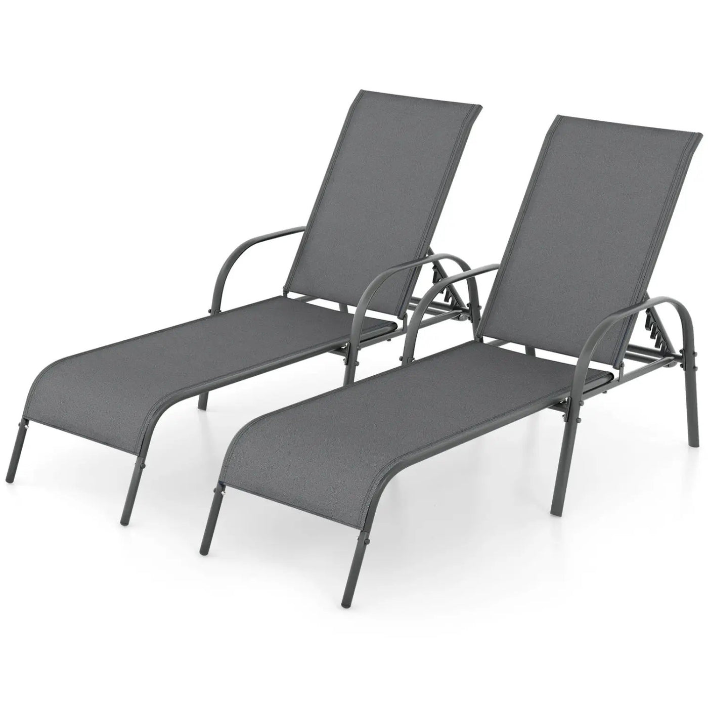 2 Pcs Outdoor Patio Lounge Chair Chaise Fabric with Adjustable Reclining Armrest-Brown by DirectDeals