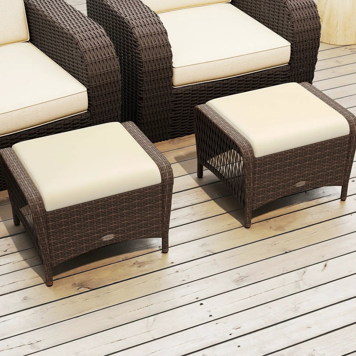 Set of 2 Outdoor Patio PE Wicker Ottomans with Removable Cushions by DirectDeals