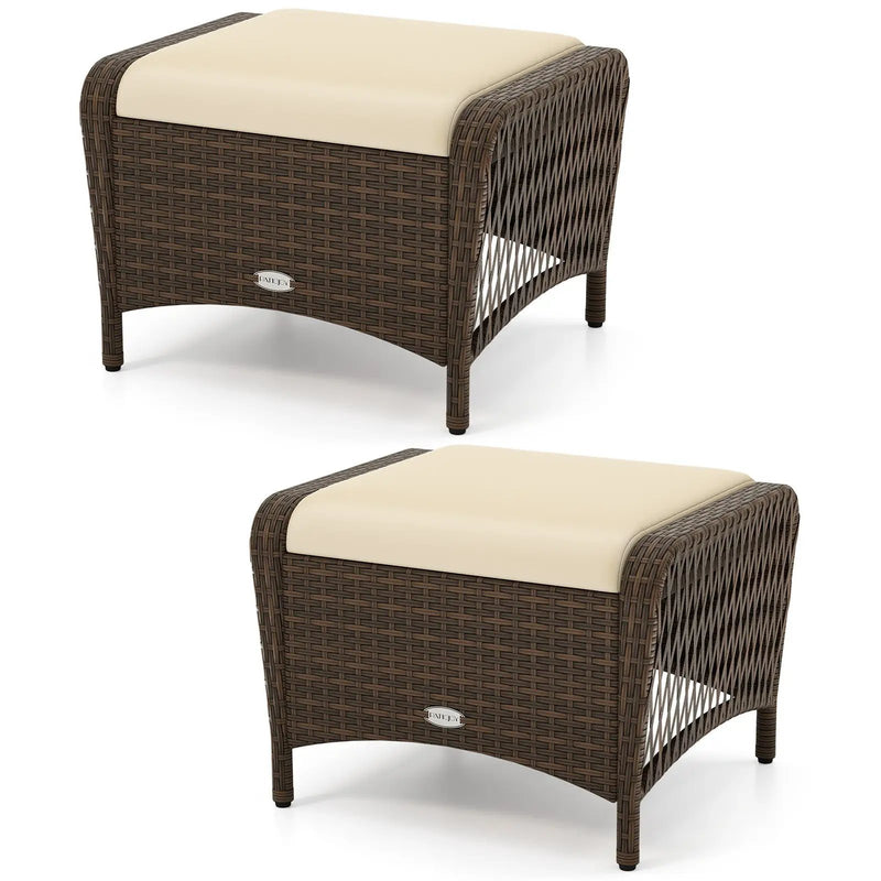 Set of 2 Outdoor Patio PE Wicker Ottomans with Removable Cushions by DirectDeals