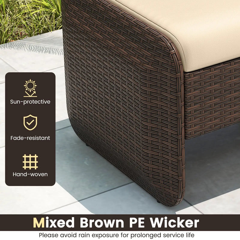2 Pieces Outdoor Patio PE Wicker Ottomans with Removable Cushions by DirectDeals