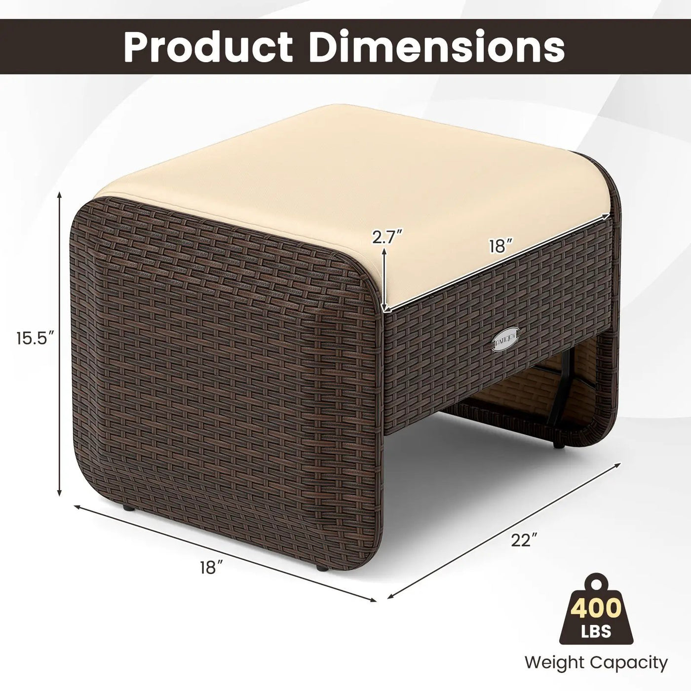 2 Pieces Outdoor Patio PE Wicker Ottomans with Removable Cushions by DirectDeals