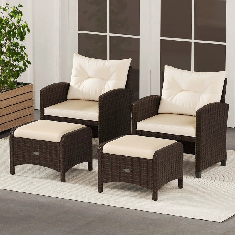 2 Pieces Outdoor Patio PE Wicker Ottomans with Removable Cushions by DirectDeals