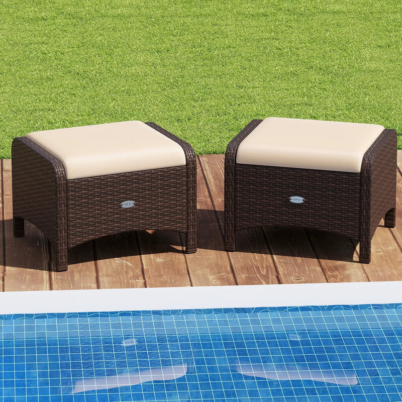 2 Pieces Outdoor Patio PE Wicker Ottomans with Removable Cushions by DirectDeals