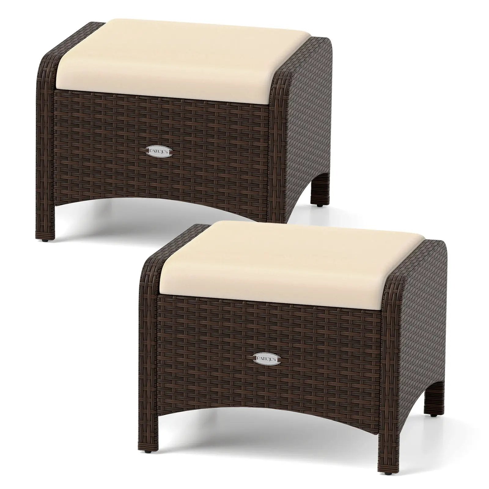 2 Pieces Outdoor Patio PE Wicker Ottomans with Removable Cushions by DirectDeals