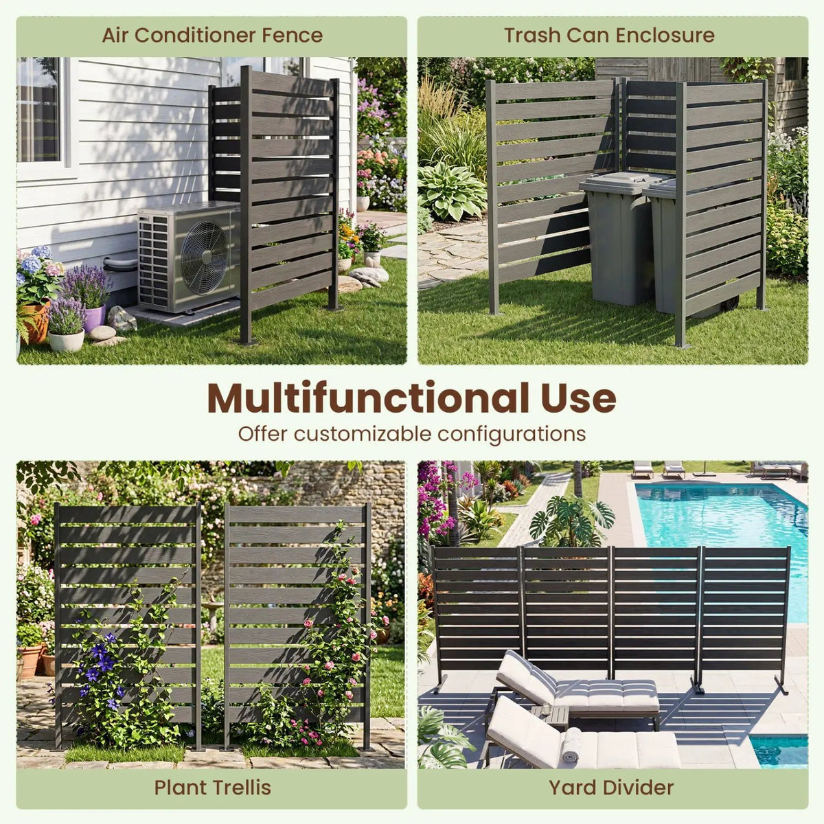 Outdoor Privacy Screen Fence 2-Pack 64" HIPS Slatted Panels by DirectDeals