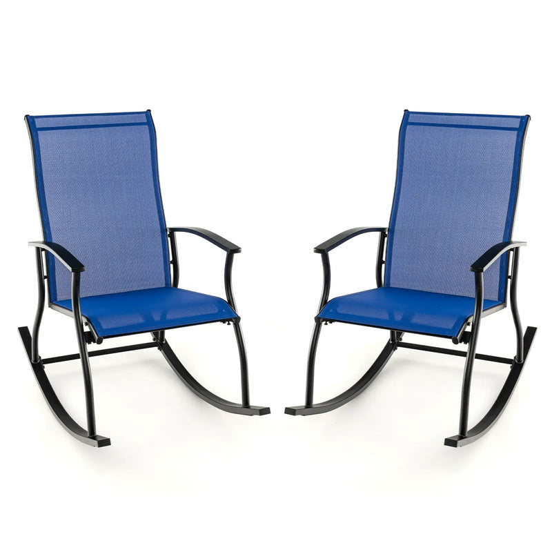 2 Pieces Outdoor Rocking Chairs with Breathable Backrest by DirectDeals