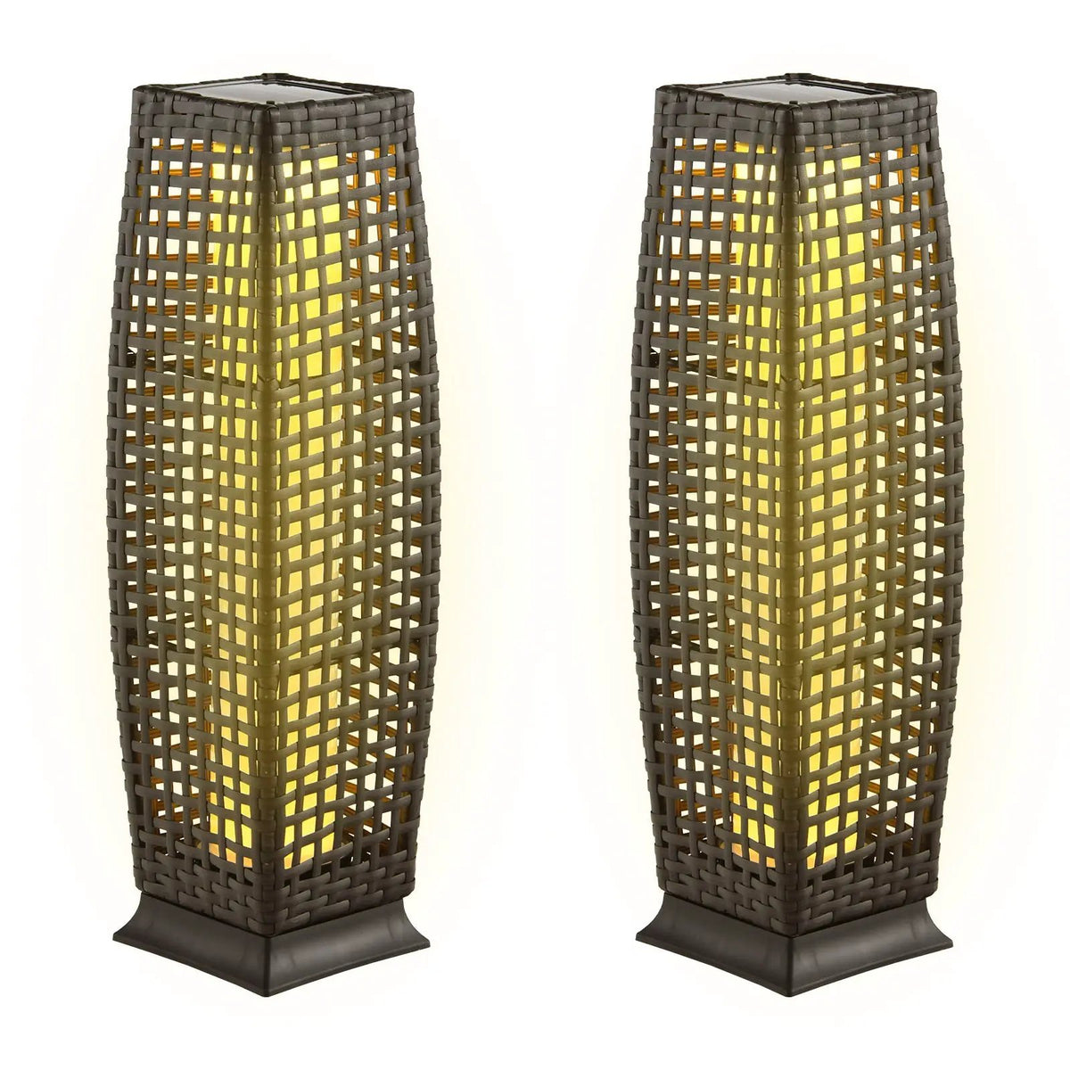 2 Pieces Solar-Powered Square Wicker Floor Lamps with Auto LED Light by DirectDeals