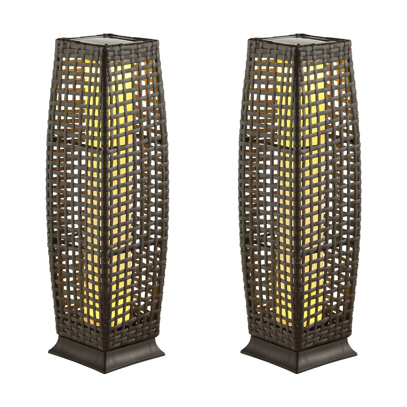 2 Pieces Solar-Powered Square Wicker Floor Lamps with Auto LED Light by DirectDeals