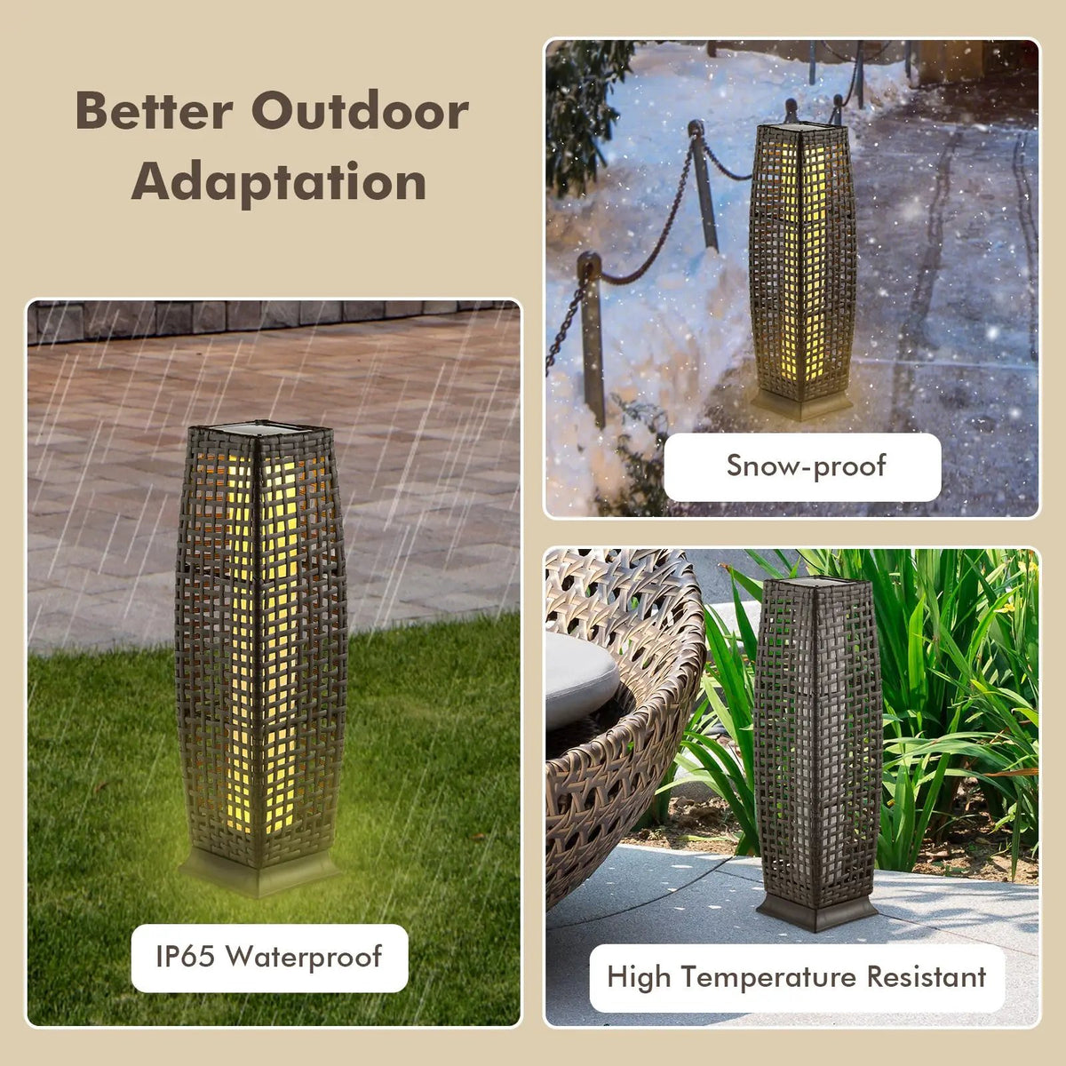 2 Pieces Solar-Powered Square Wicker Floor Lamps with Auto LED Light by DirectDeals