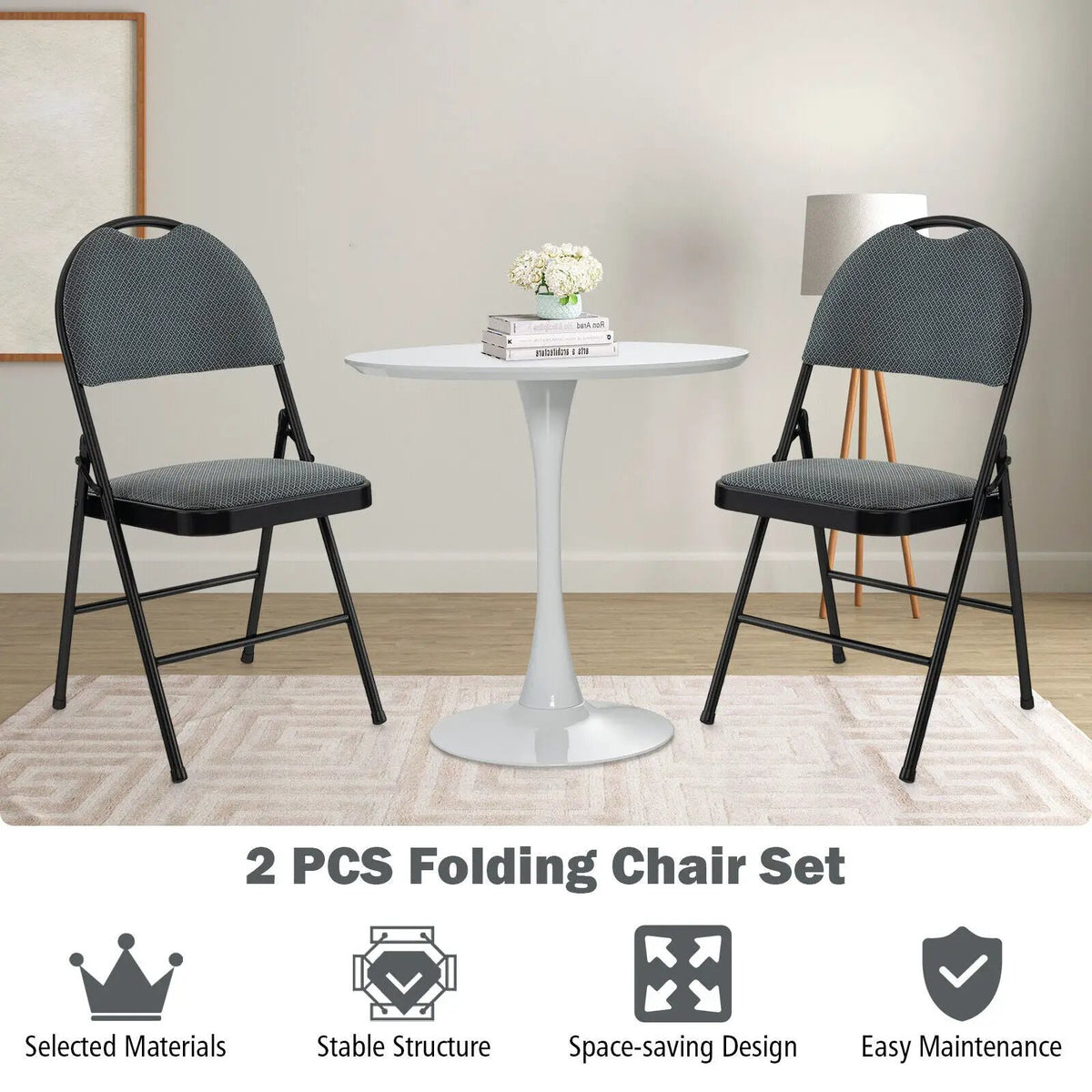 2/4 Pieces Padded Folding Dining Chairs with Backrest by DirectDeals