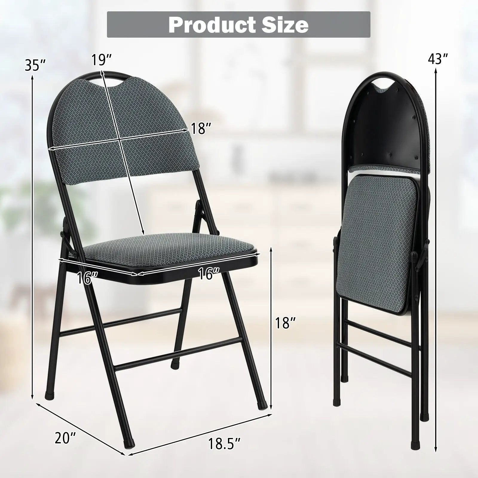2/4 Pieces Padded Folding Dining Chairs with Backrest by DirectDeals