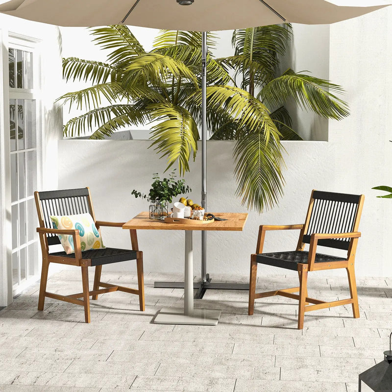 Set of 2 Patio Acacia Wood Dining Chairs with Armrests for Lawn Yard by DirectDeals