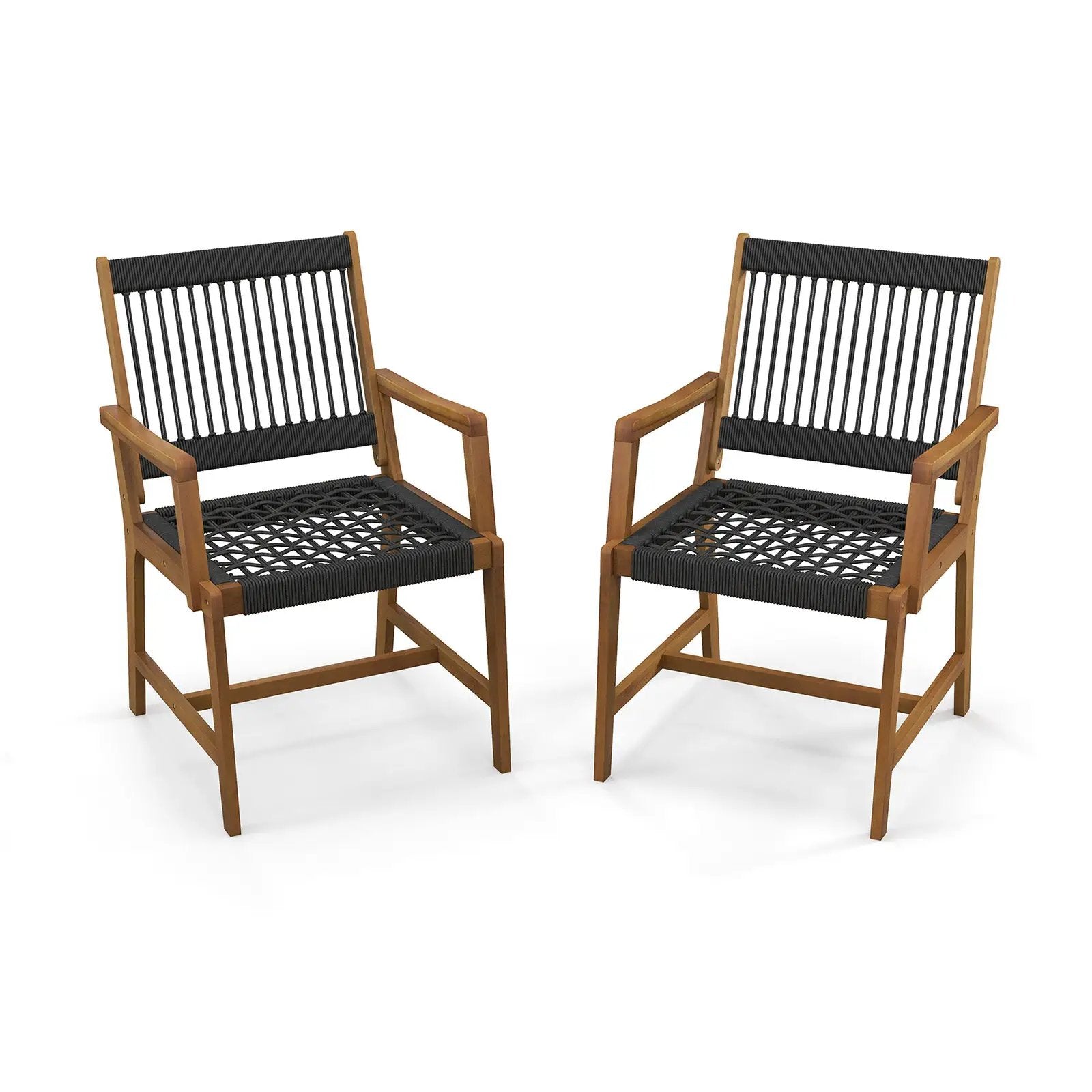 Set of 2 Patio Acacia Wood Dining Chairs with Armrests for Lawn Yard by DirectDeals