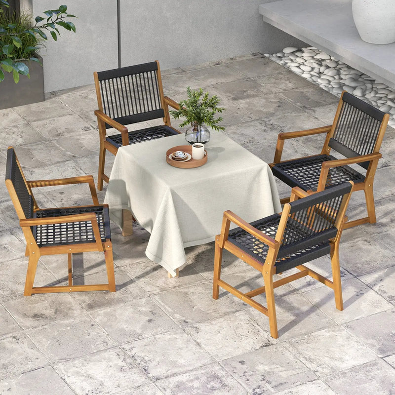 Set of 2 Patio Acacia Wood Dining Chairs with Armrests for Lawn Yard by DirectDeals