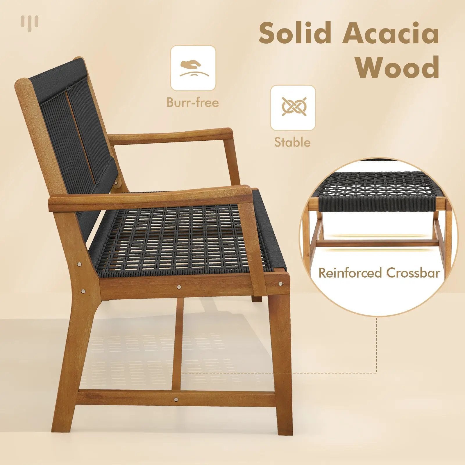 Set of 2 Patio Acacia Wood Dining Chairs with Armrests for Lawn Yard by DirectDeals