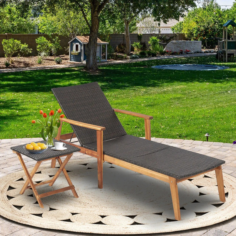 Patio Chaise Lounge and Table Set with 4-Level Adjustable Backrest by DirectDeals