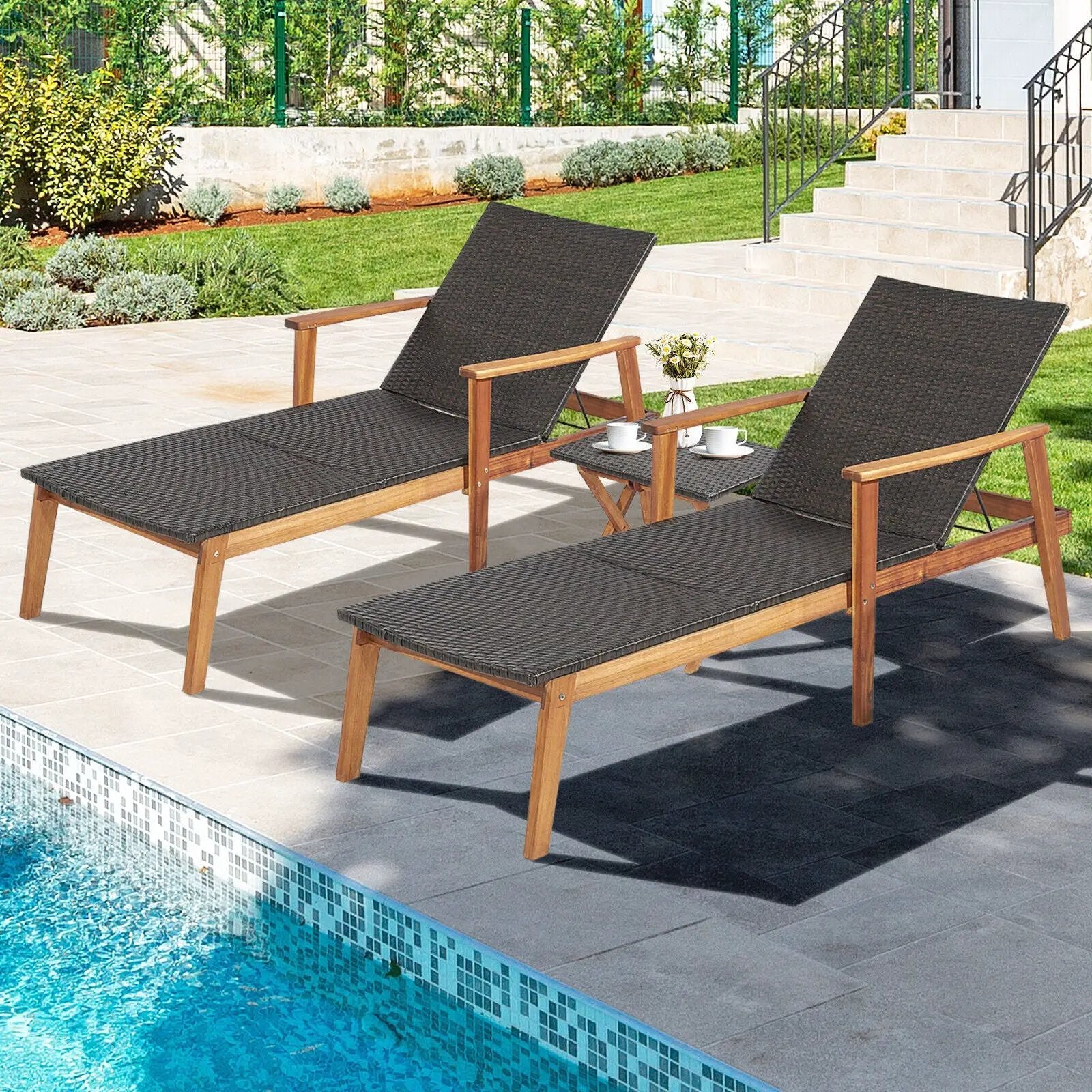 Patio Chaise Lounge and Table Set with 4-Level Adjustable Backrest by DirectDeals