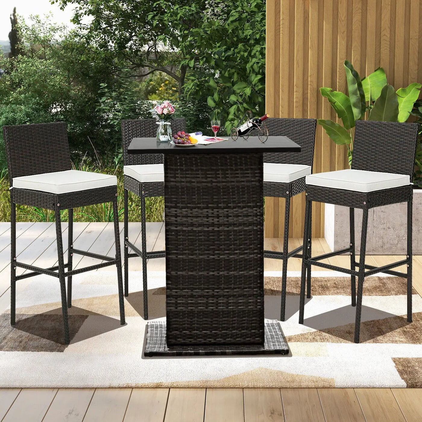 2 Pieces Patio Cushioned Wicker Barstools with Cozy Footrest by DirectDeals