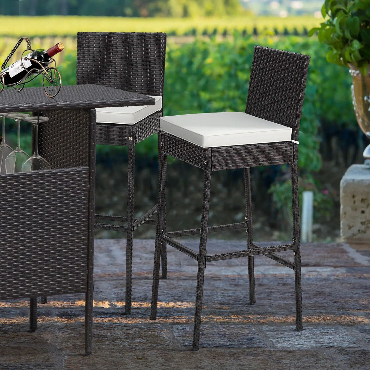2 Pieces Patio Cushioned Wicker Barstools with Cozy Footrest by DirectDeals