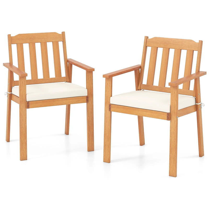 2 Pieces Patio Dining Chairs Outdoor Acacia Wood Chairs-White by DirectDeals