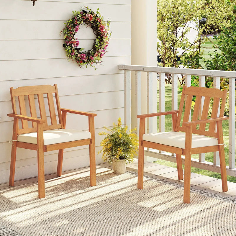 2 Pieces Patio Dining Chairs Outdoor Acacia Wood Chairs-White by DirectDeals
