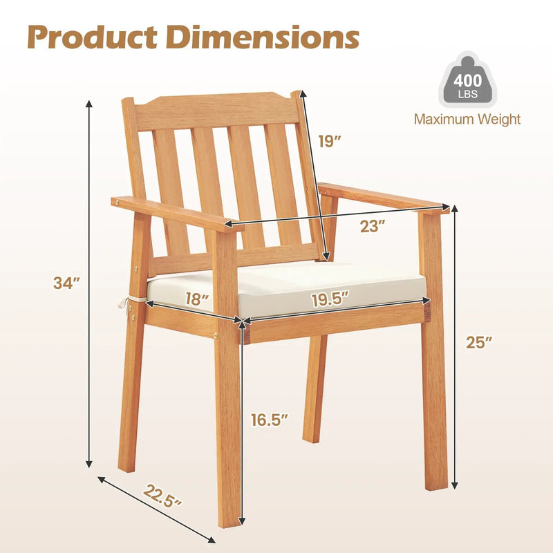 2 Pieces Patio Dining Chairs Outdoor Acacia Wood Chairs-White by DirectDeals