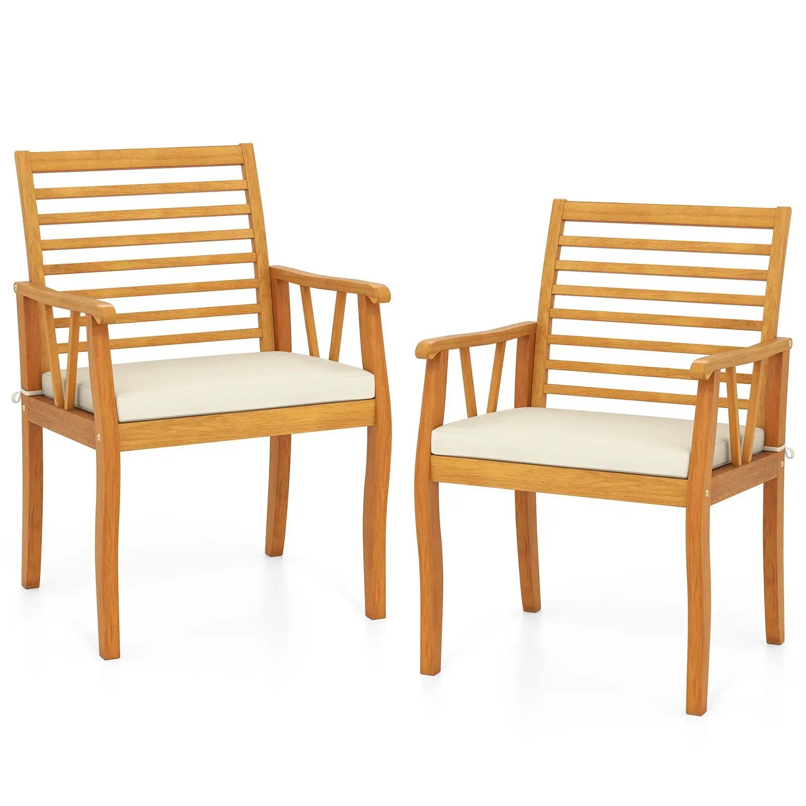 2 Pieces Patio Dining Chairs Outdoor Acacia Wood Armchairs Bistro Conversation Furniture-White by DirectDeals