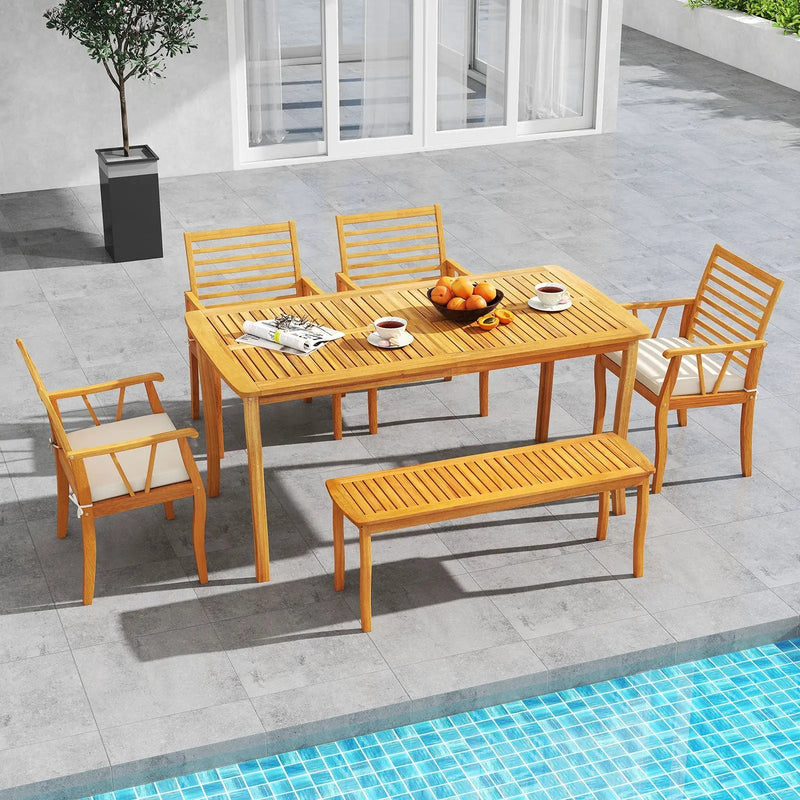 2 Pieces Patio Dining Chairs Outdoor Acacia Wood Armchairs Bistro Conversation Furniture-White by DirectDeals