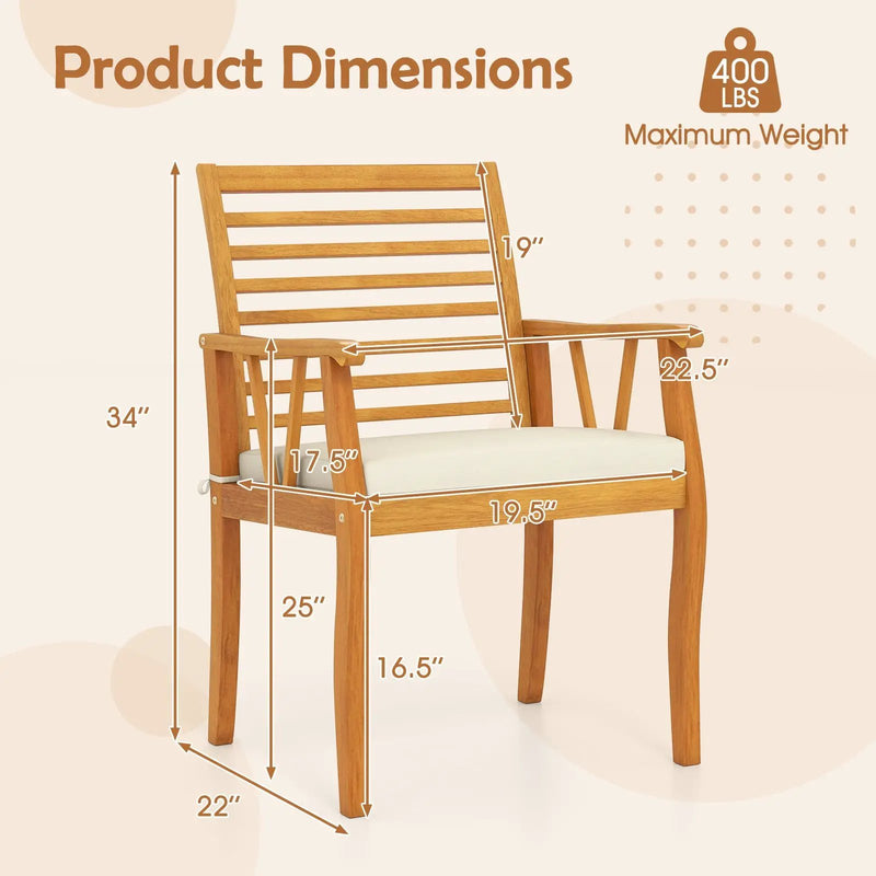 2 Pieces Patio Dining Chairs Outdoor Acacia Wood Armchairs Bistro Conversation Furniture-White by DirectDeals