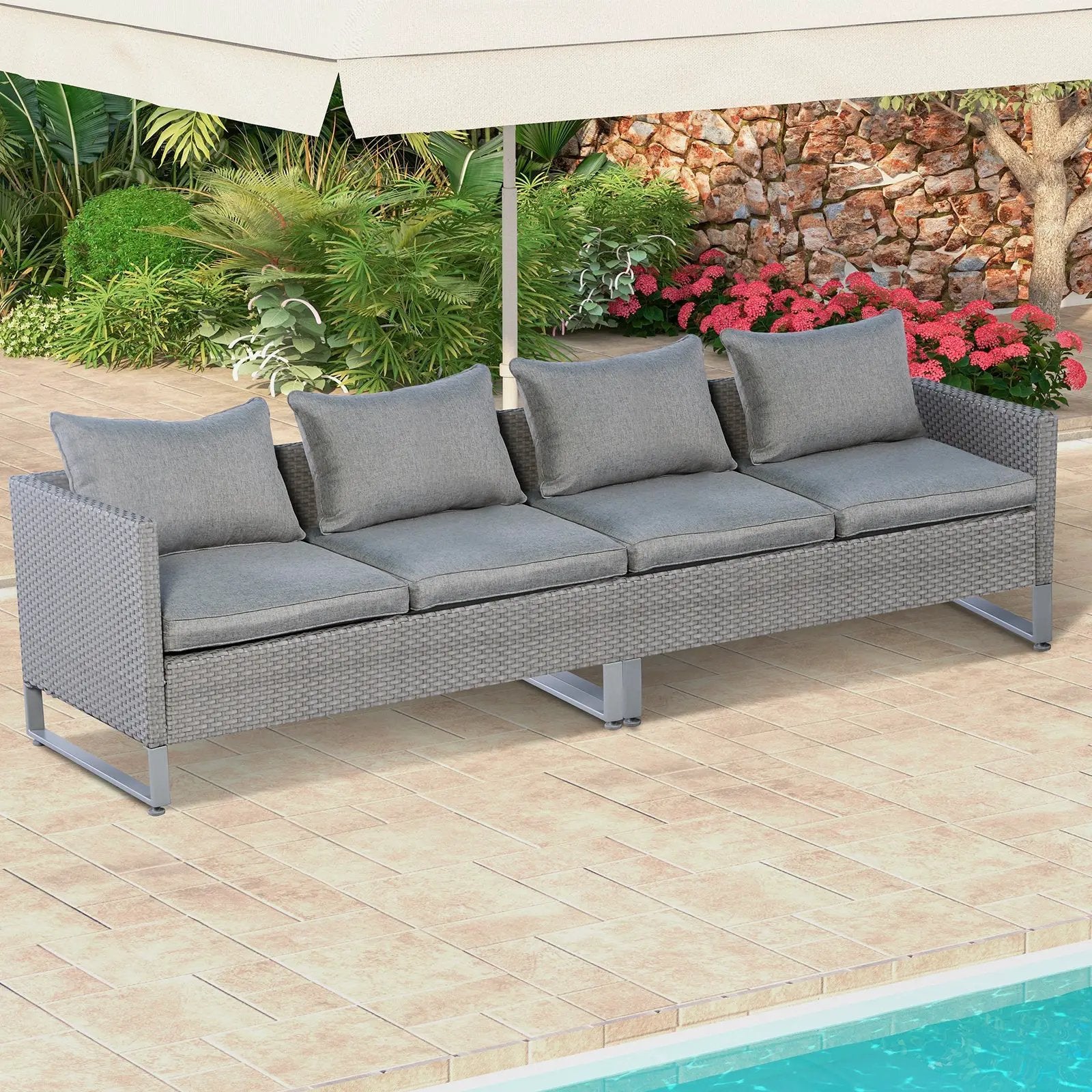 2 Pieces Patio Furniture Sofa Set with Cushions and Sofa Clips by DirectDeals