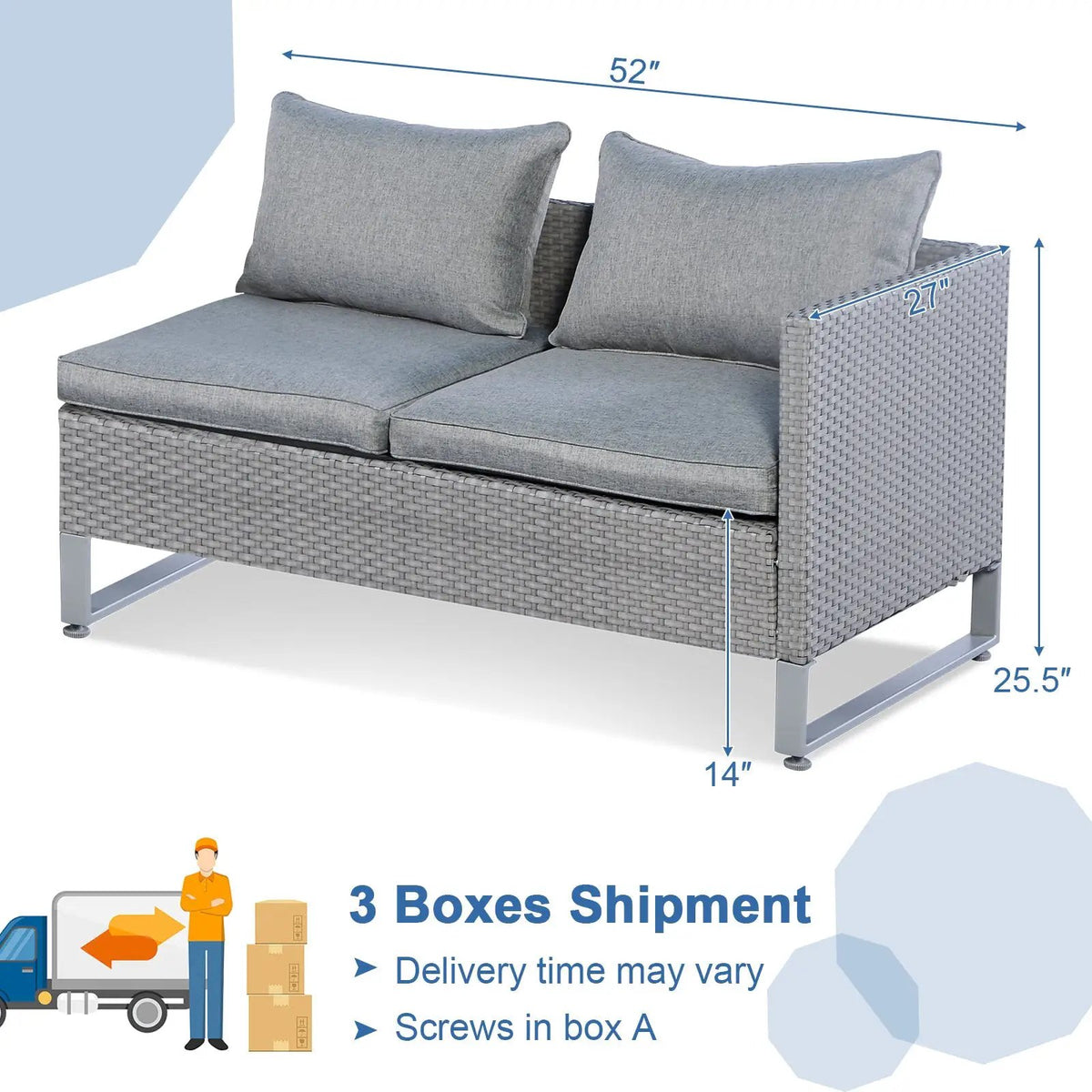2 Pieces Patio Furniture Sofa Set with Cushions and Sofa Clips by DirectDeals