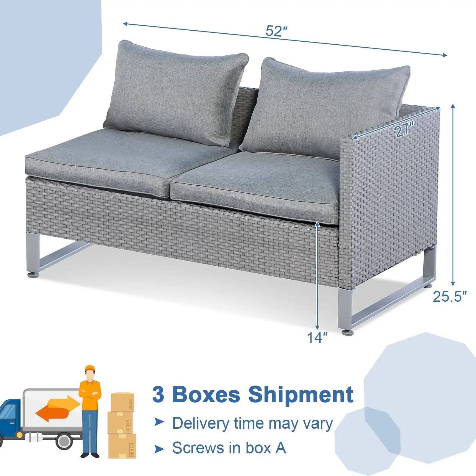 2 Pieces Patio Furniture Sofa Set with Cushions and Sofa Clips by DirectDeals