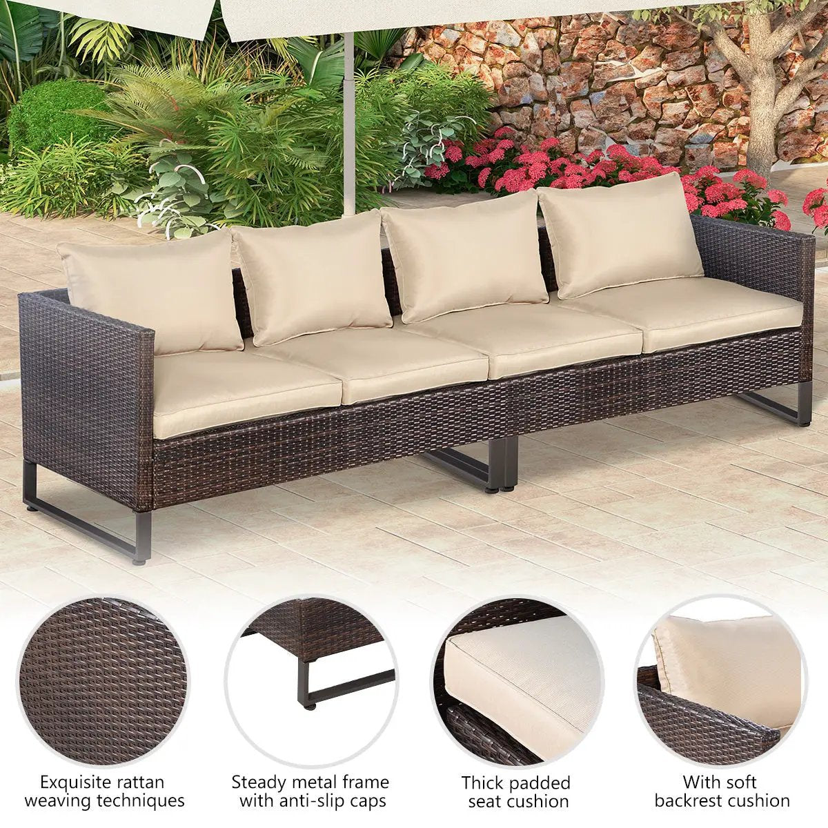 2 Pieces Patio Furniture Sofa Set with Cushions and Sofa Clips by DirectDeals