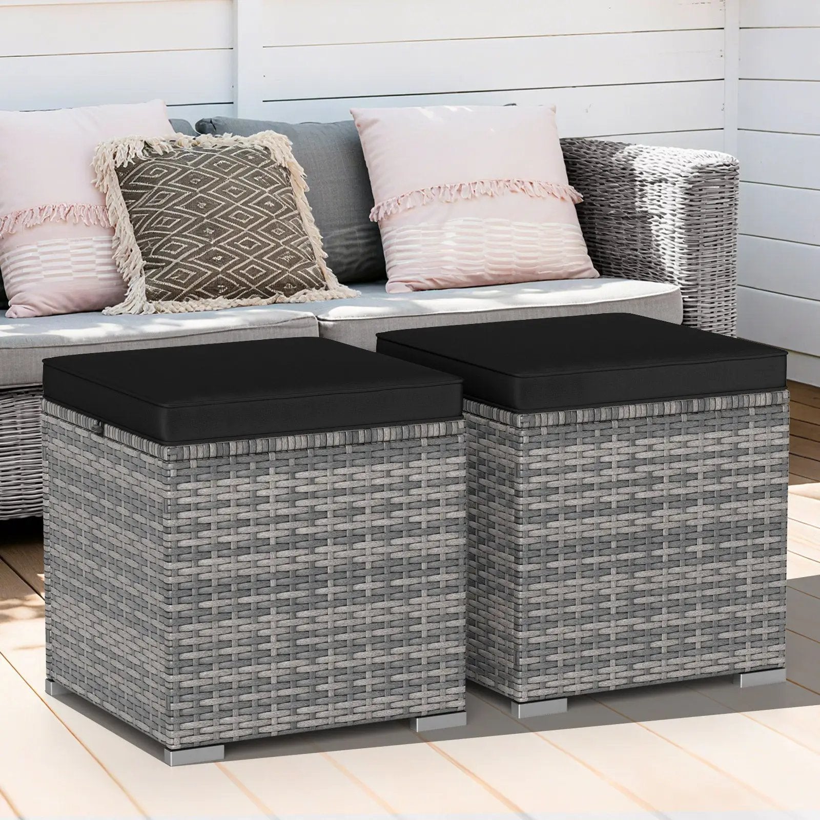 2 Pieces Patio Ottoman with Hidden Storage Space-Mix Grey by DirectDeals