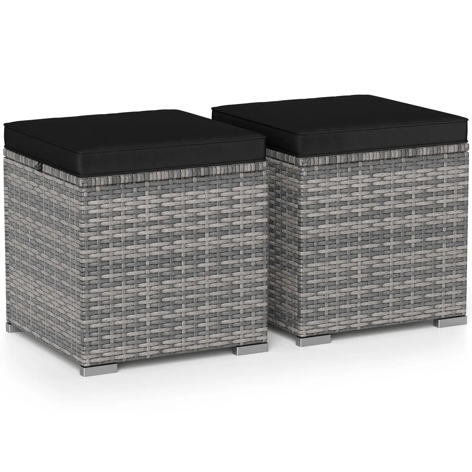 2 Pieces Patio Ottoman with Hidden Storage Space-Mix Grey by DirectDeals