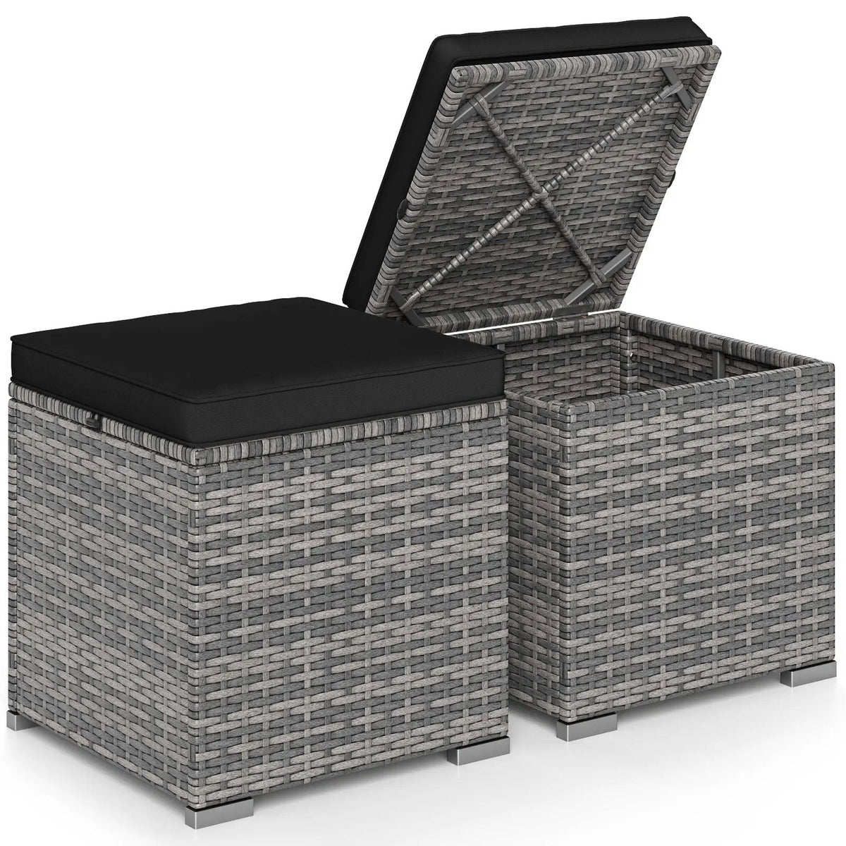 2 Pieces Patio Ottoman with Hidden Storage Space-Mix Grey by DirectDeals