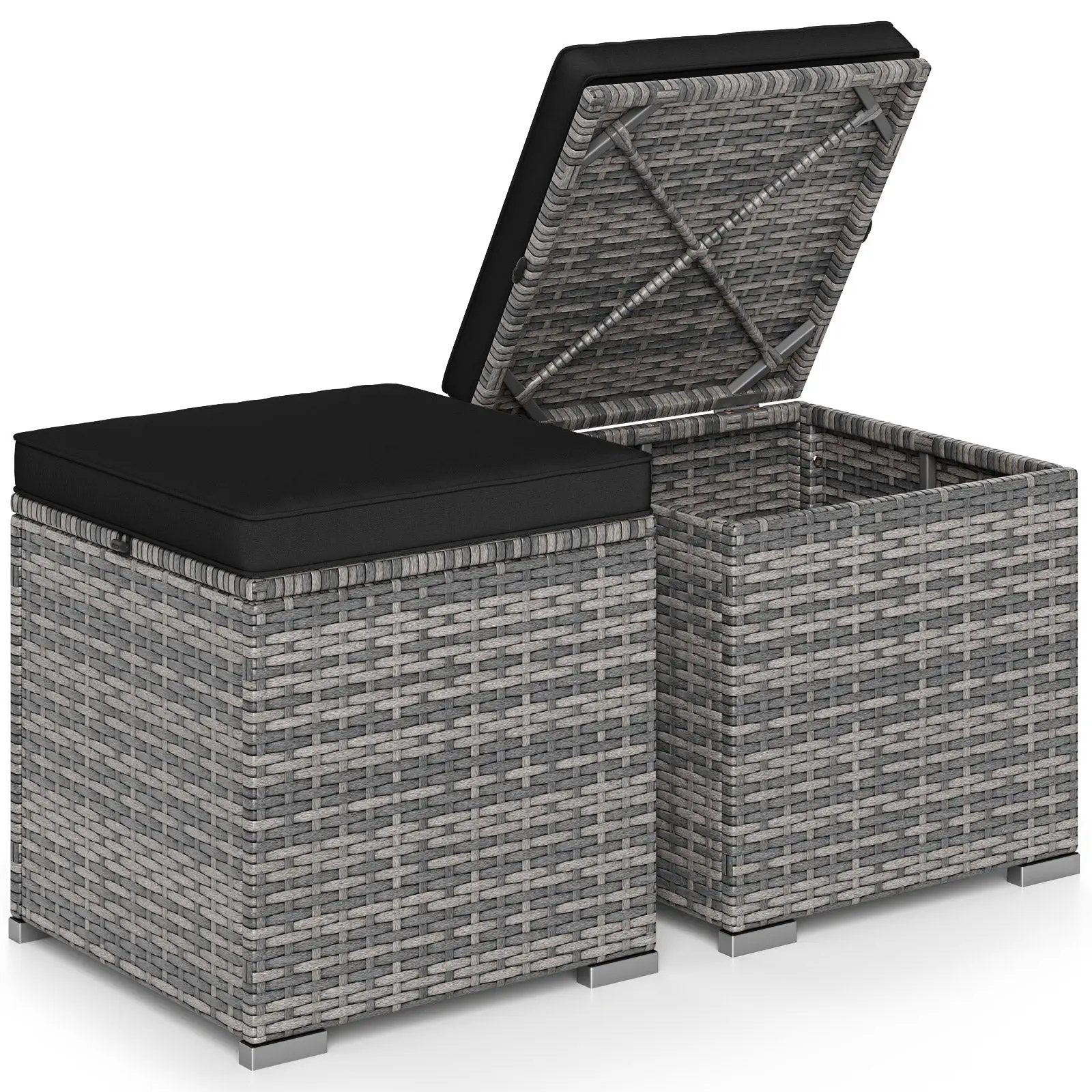 2 Pieces Patio Ottoman with Hidden Storage Space-Mix Grey by DirectDeals