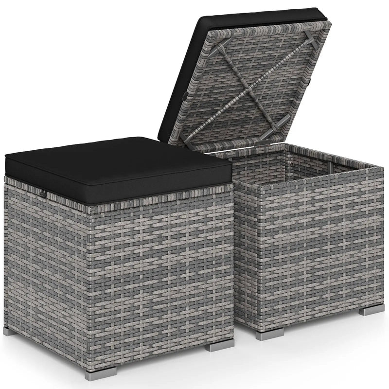 2 Pieces Patio Ottoman with Hidden Storage Space-Mix Grey by DirectDeals